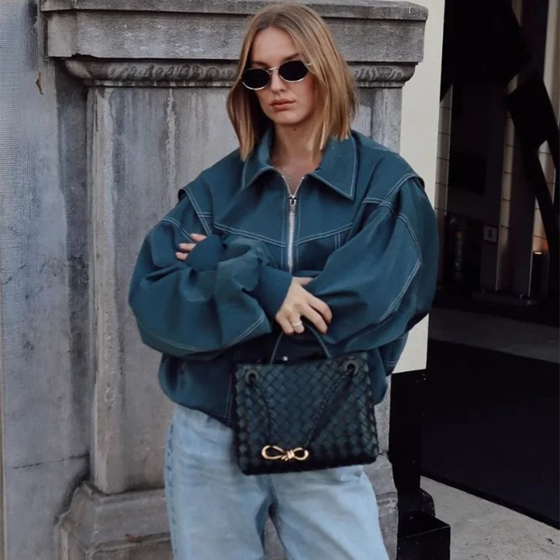 Damjacka med dragkedja – oversized jacka i trendig design