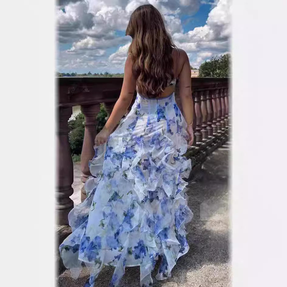 Blommig Sommarklänning Dam – Lång Elegant Maxiklänning (Dew Fairy)