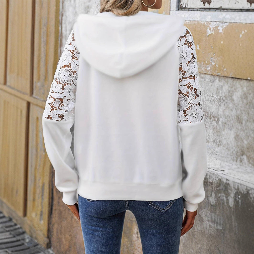 Vit Hoodie för Dam med Spets
