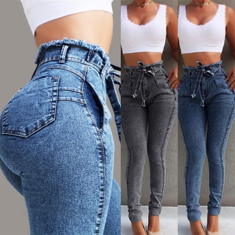 Jeans med knytskärp för kvinnor – trendiga & bekväma