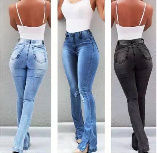 Slitna Stretch Jeans för Dam – Bekväma, Slimmande & Trendigt Slitna Denimbyxor