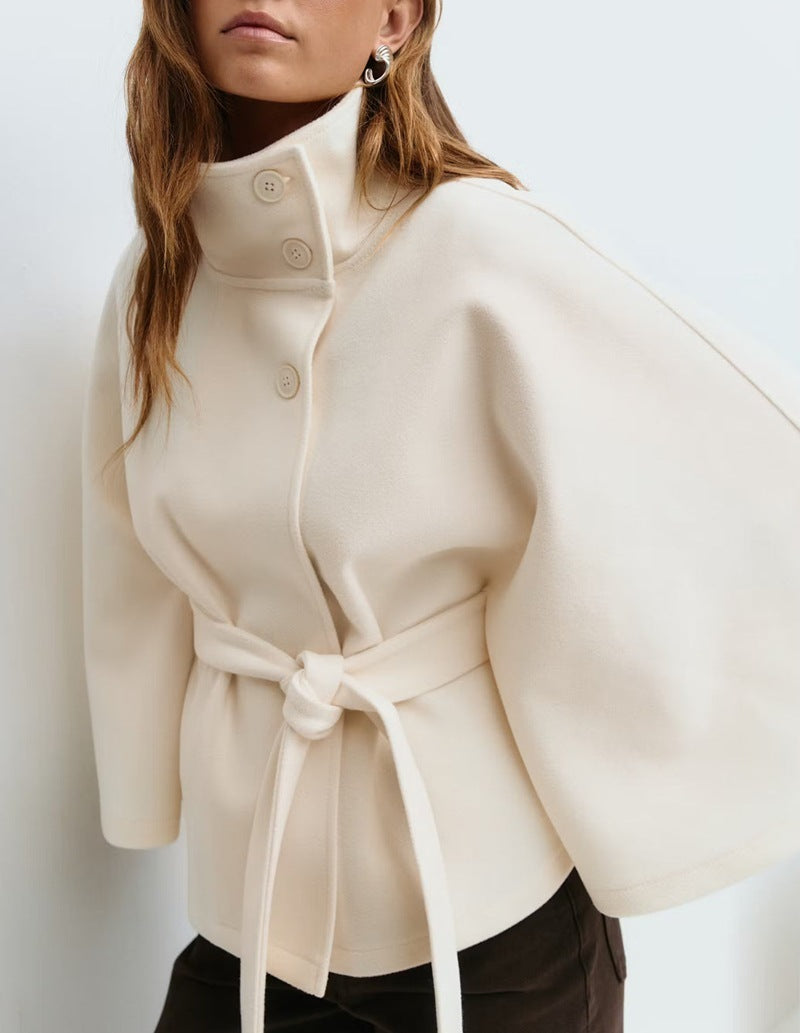Poncho Höst- och Vinterkappa med hög hals och fladdermusärm – elegant trenchcoatstil för dam