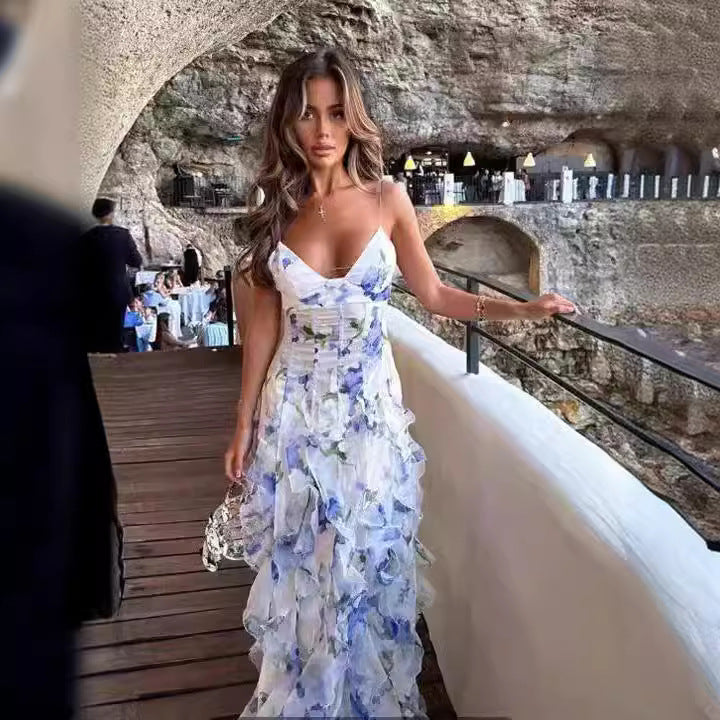 Blommig Sommarklänning Dam – Lång Elegant Maxiklänning (Dew Fairy)