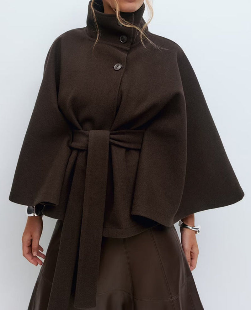 Poncho Höst- och Vinterkappa med hög hals och fladdermusärm – elegant trenchcoatstil för dam