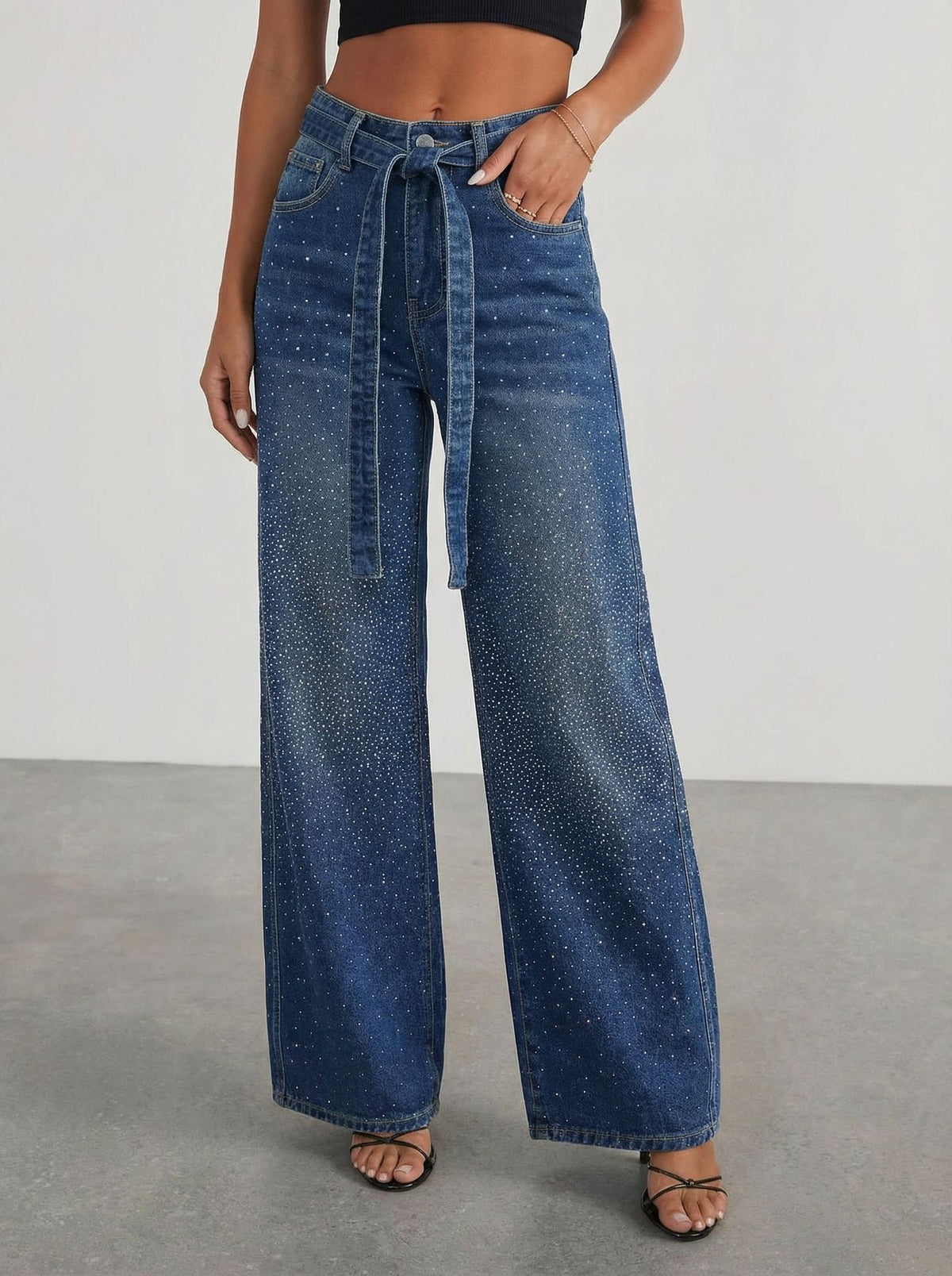 Vida Jeans med strass och Hög Midja för Dam – Trendiga & Bekväma