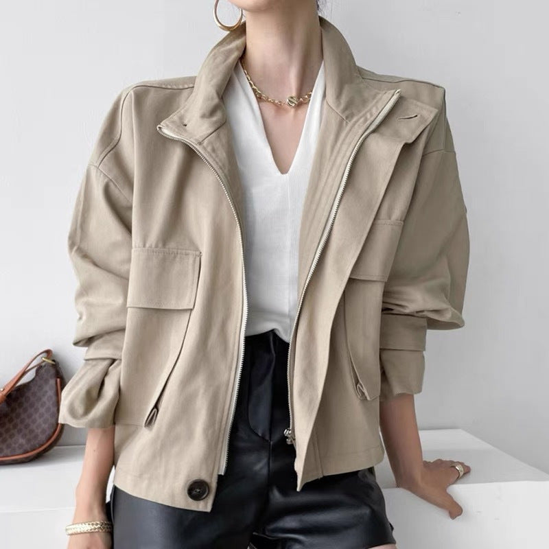 Långärmad Vindjacka – Lös Kort Kappa i Modern Casual Stil