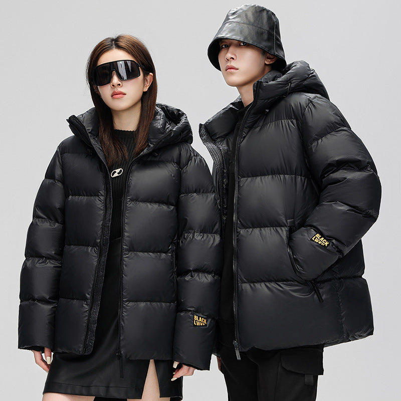 Unisex quiltad vinterjacka – kort modell, varm & stilren (svart/guld)