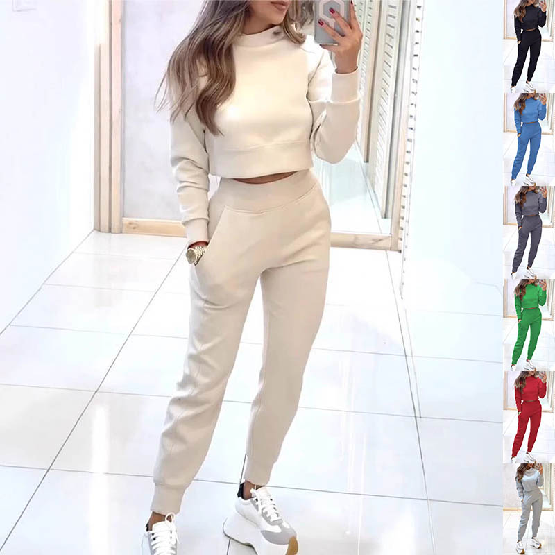 2-delad Outfit – Långärmad Topp & Byxor med Fickor