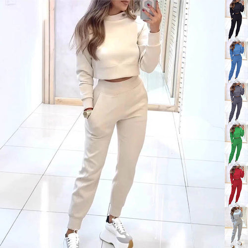 2-delad Outfit – Långärmad Topp & Byxor med Fickor