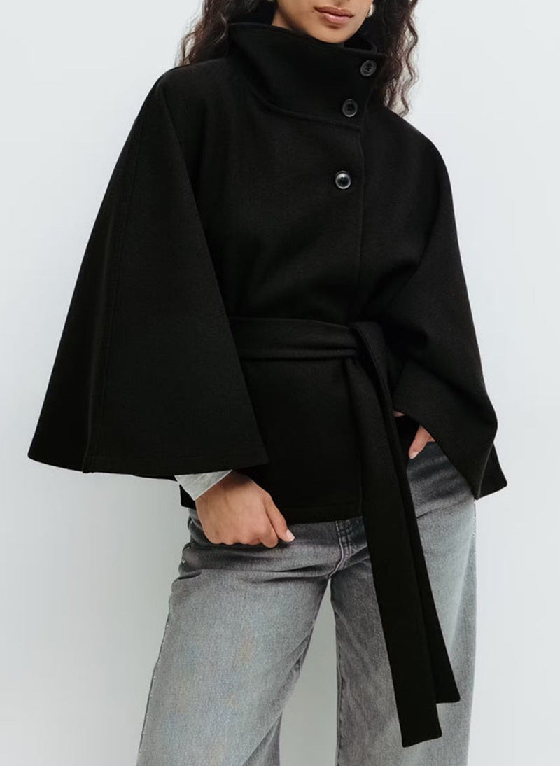Poncho Höst- och Vinterkappa med hög hals och fladdermusärm – elegant trenchcoatstil för dam