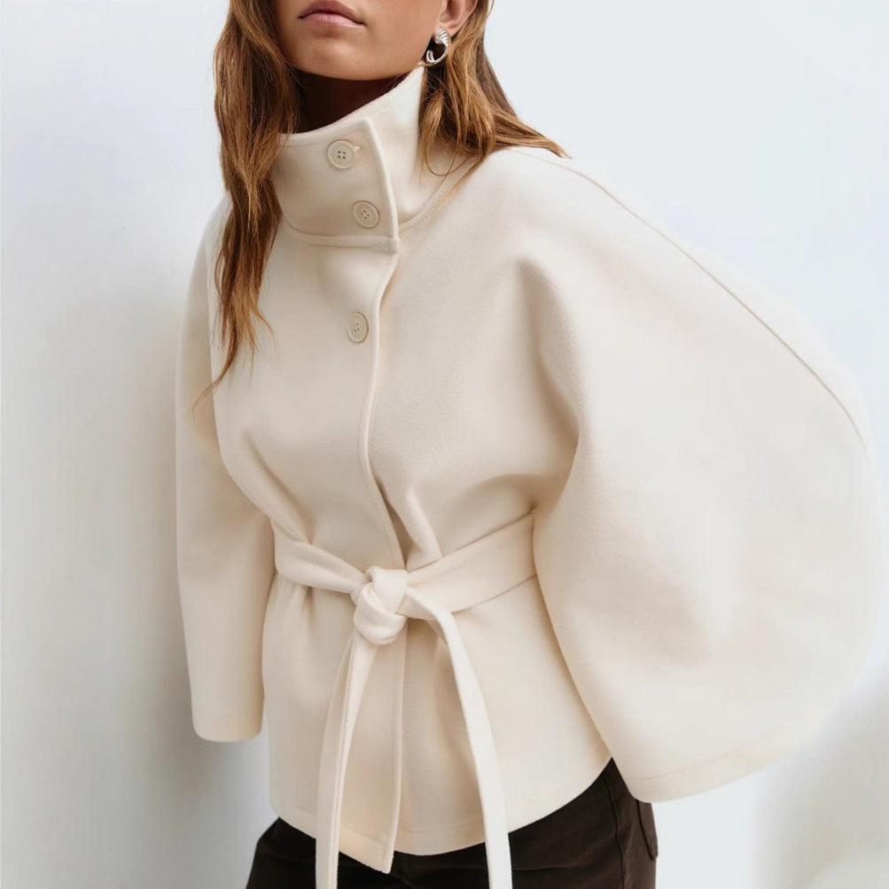 Poncho Höst- och Vinterkappa med hög hals och fladdermusärm – elegant trenchcoatstil för dam