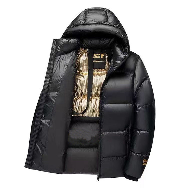 Unisex quiltad vinterjacka – kort modell, varm & stilren (svart/guld)