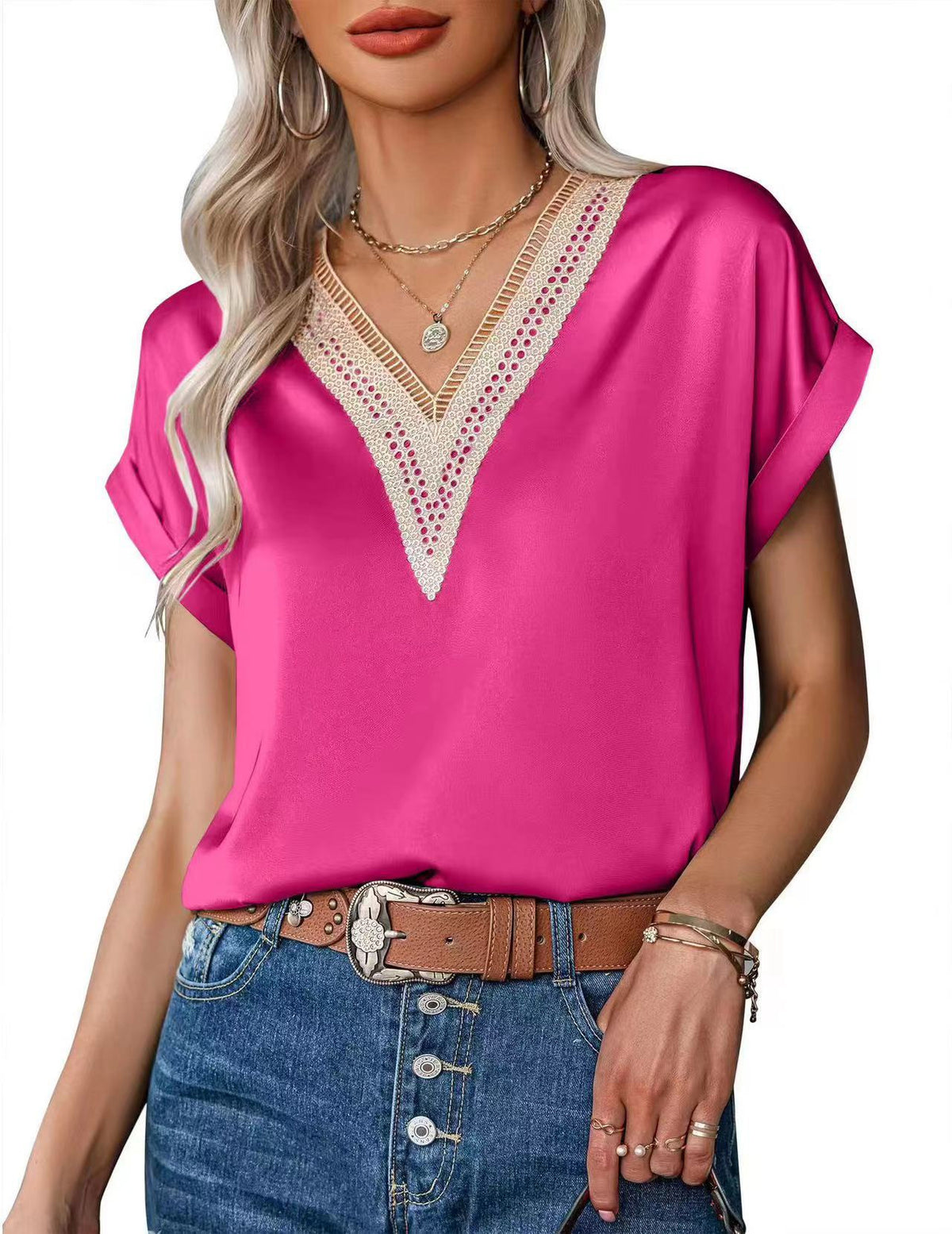 Satintopp för Dam – Kortärmad & Elegant med Lös Passform
