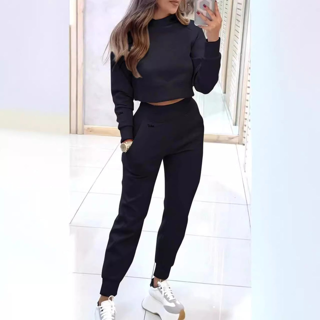 2-delad Outfit – Långärmad Topp & Byxor med Fickor