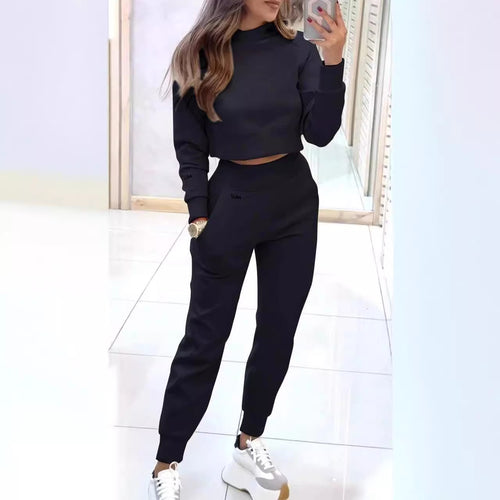 2-delad Outfit – Långärmad Topp & Byxor med Fickor