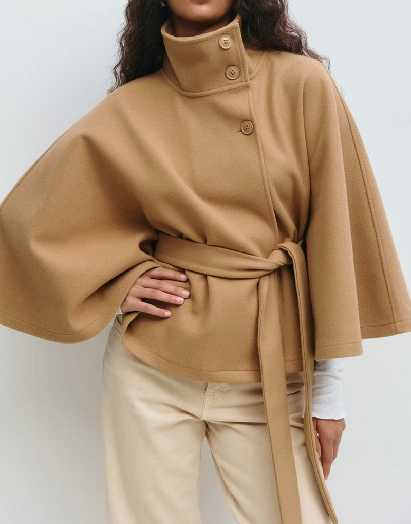 Poncho Höst- och Vinterkappa med hög hals och fladdermusärm – elegant trenchcoatstil för dam