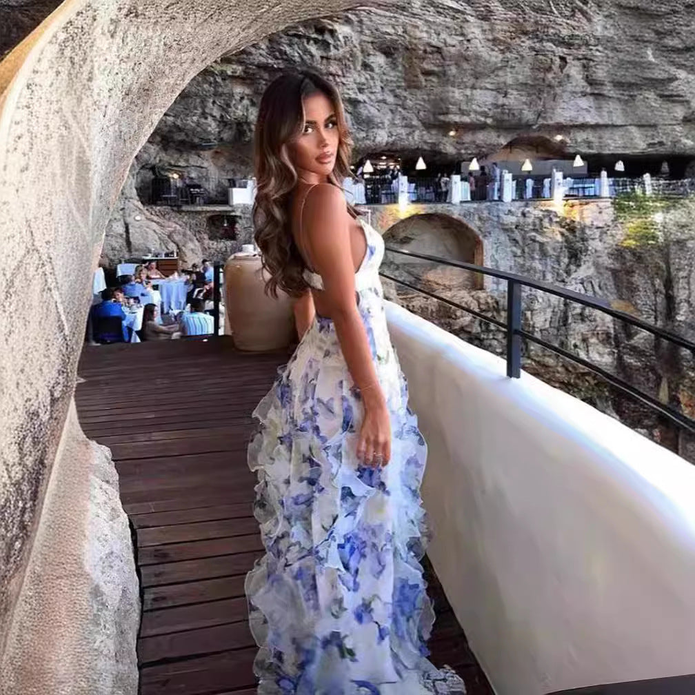 Blommig Sommarklänning Dam – Lång Elegant Maxiklänning (Dew Fairy)