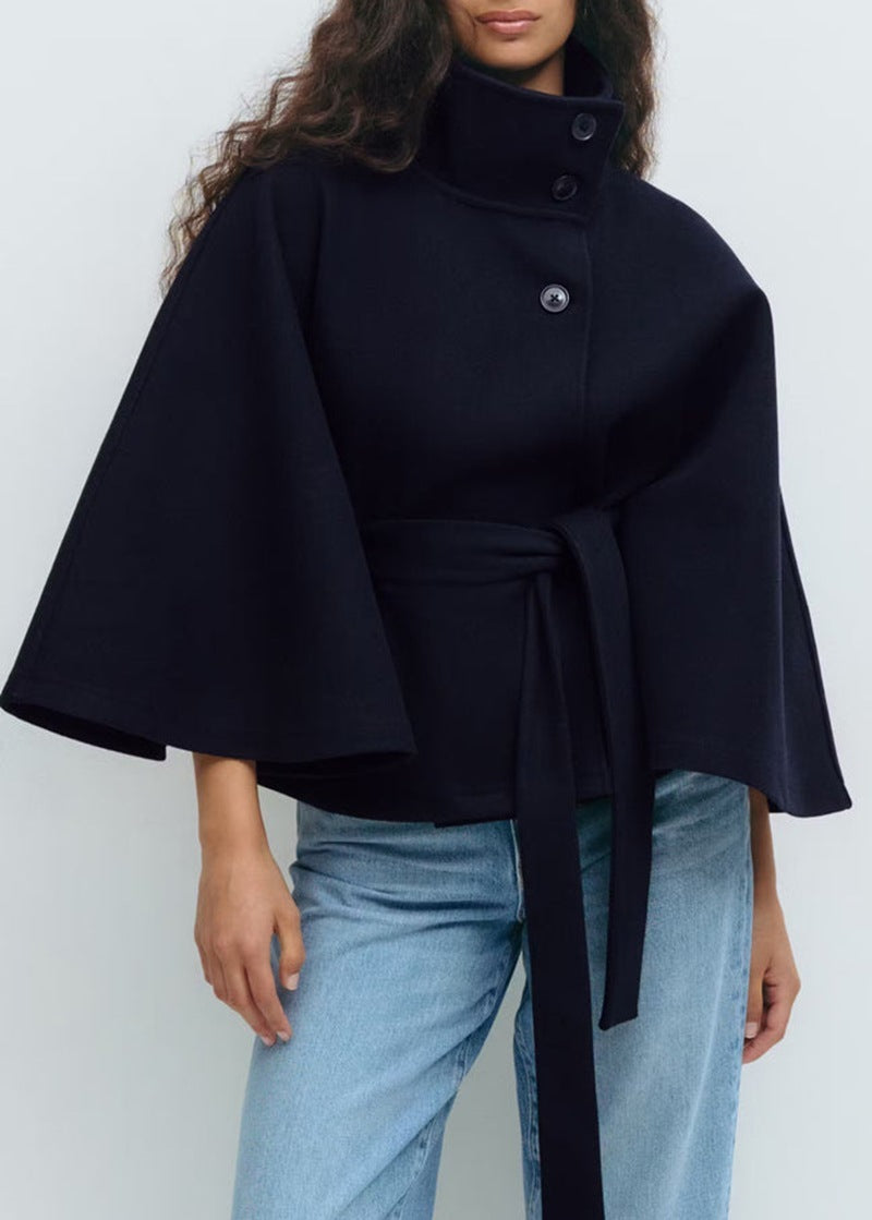 Poncho Höst- och Vinterkappa med hög hals och fladdermusärm – elegant trenchcoatstil för dam