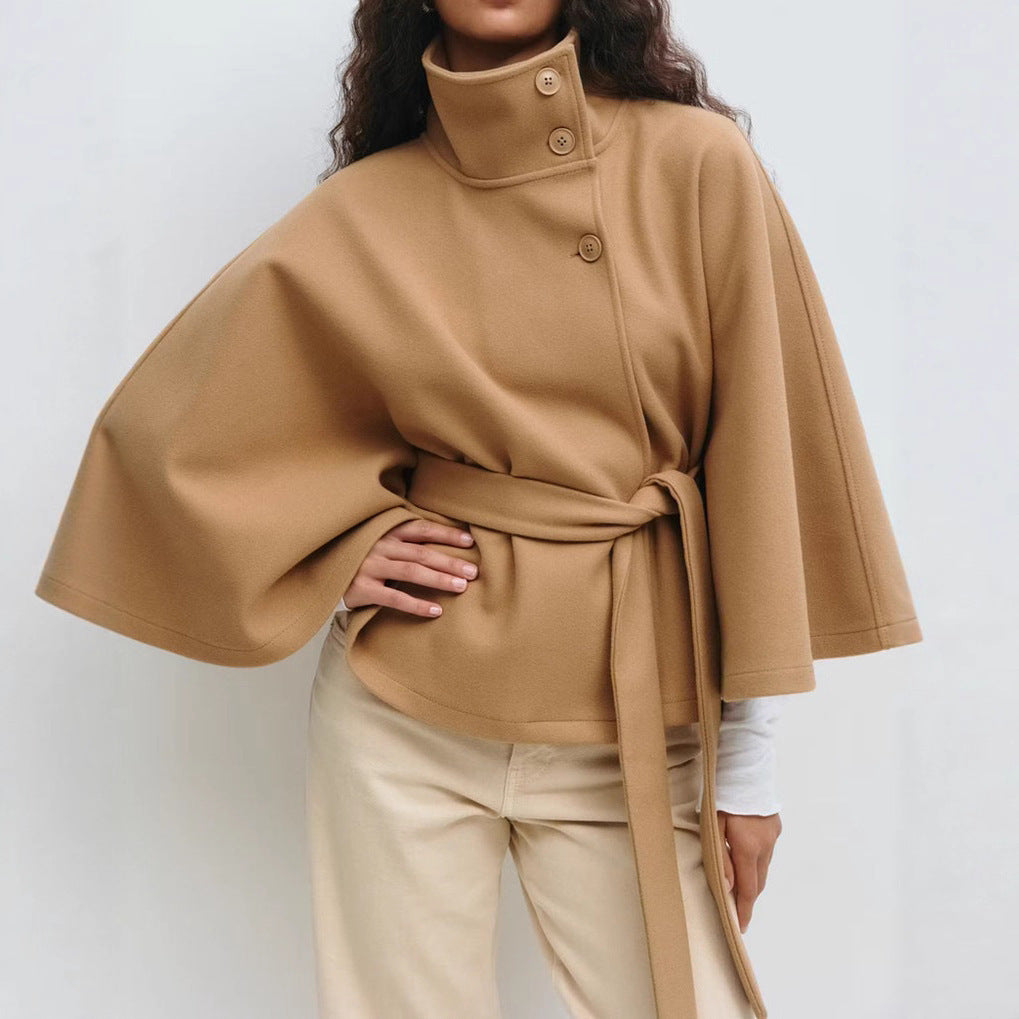 Poncho Höst- och Vinterkappa med hög hals och fladdermusärm – elegant trenchcoatstil för dam