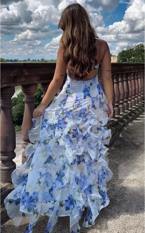 Blommig Sommarklänning Dam – Lång Elegant Maxiklänning (Dew Fairy)