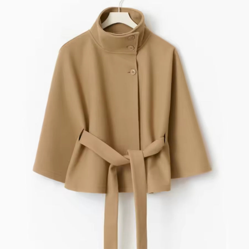Poncho Höst- och Vinterkappa med hög hals och fladdermusärm – elegant trenchcoatstil för dam