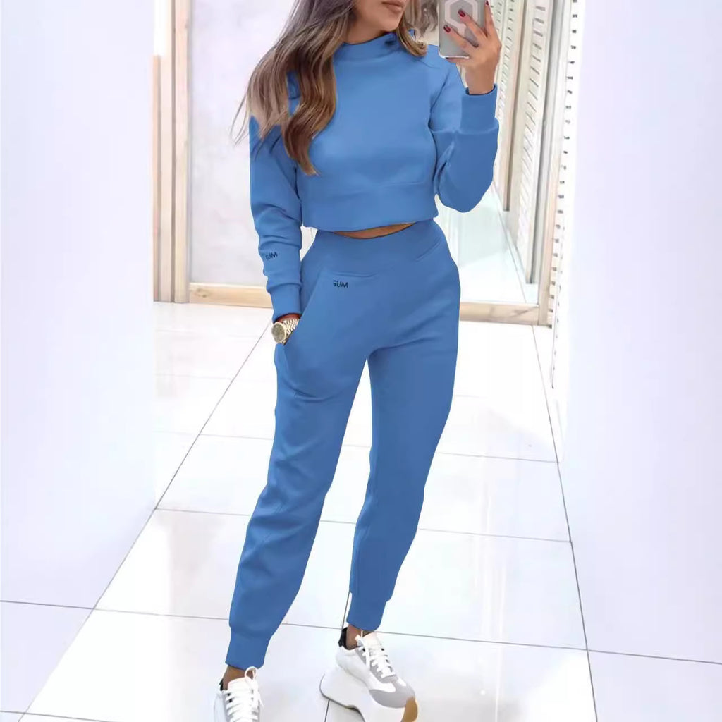 2-delad Outfit – Långärmad Topp & Byxor med Fickor