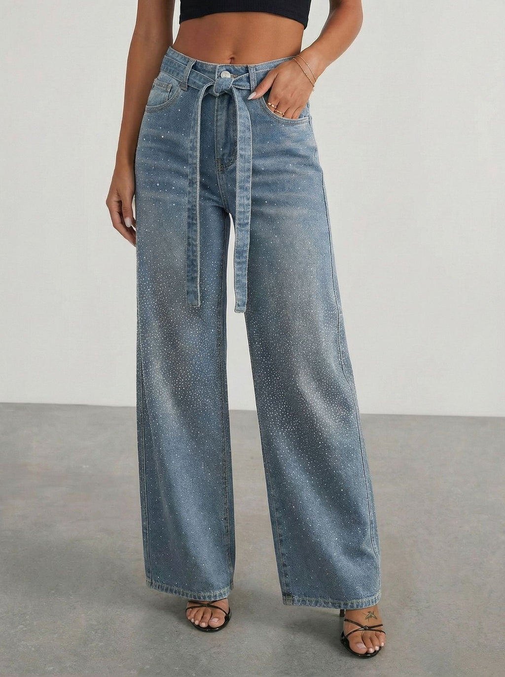 Vida Jeans med strass och Hög Midja för Dam – Trendiga & Bekväma