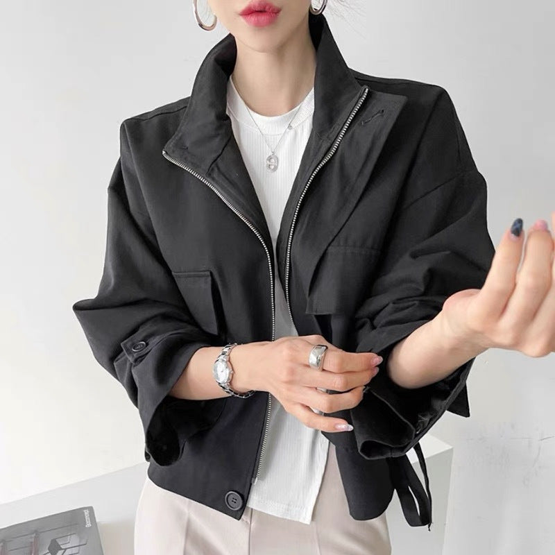 Långärmad Vindjacka – Lös Kort Kappa i Modern Casual Stil