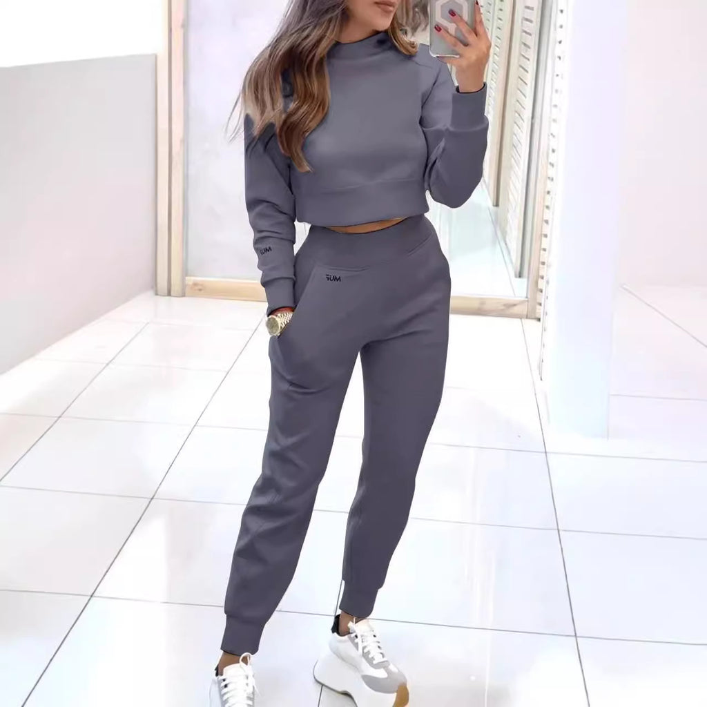 2-delad Outfit – Långärmad Topp & Byxor med Fickor