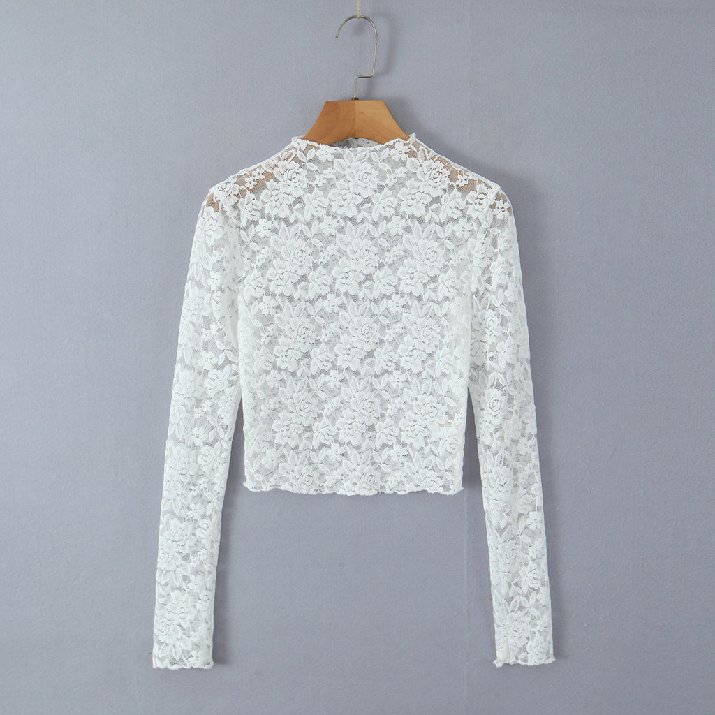 Vit spets-croptop med lång ärm – Elegant & feminin för fest och vardag