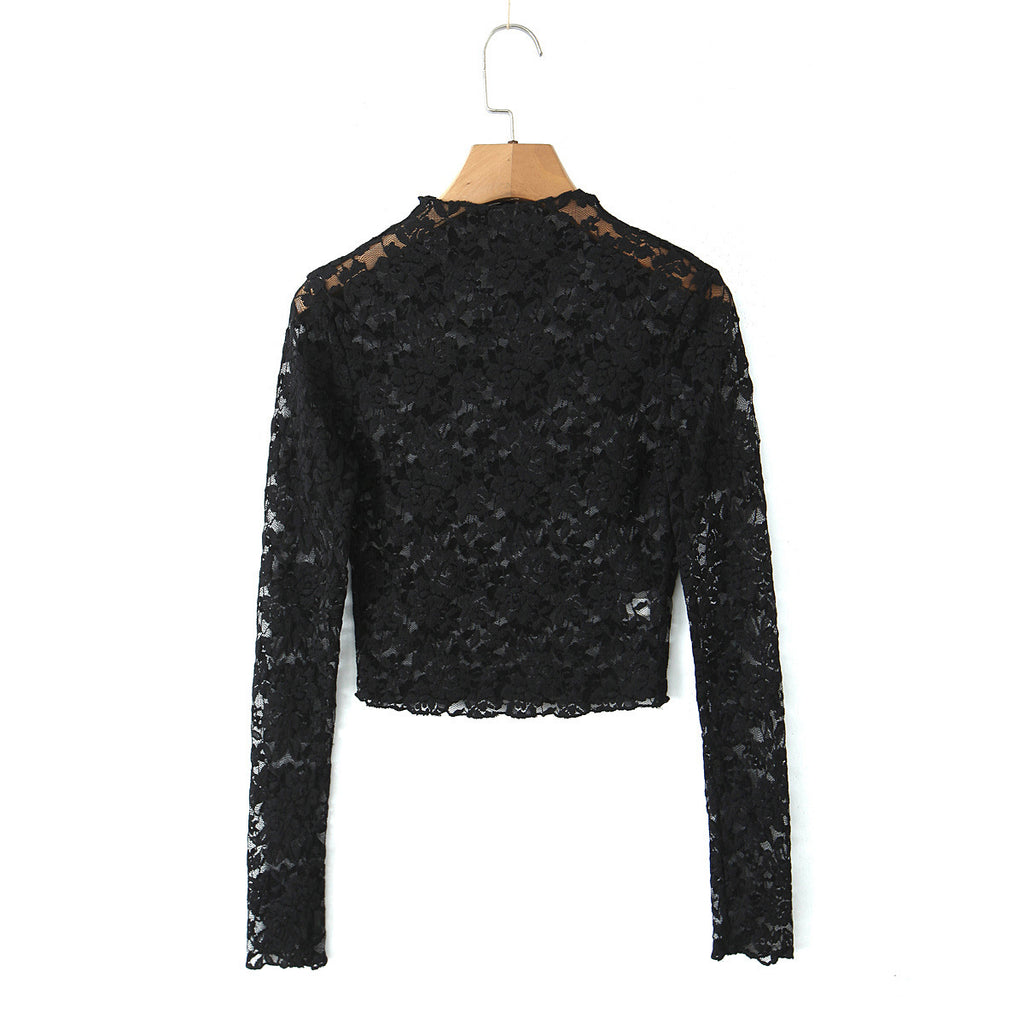 Vit spets-croptop med lång ärm – Elegant & feminin för fest och vardag