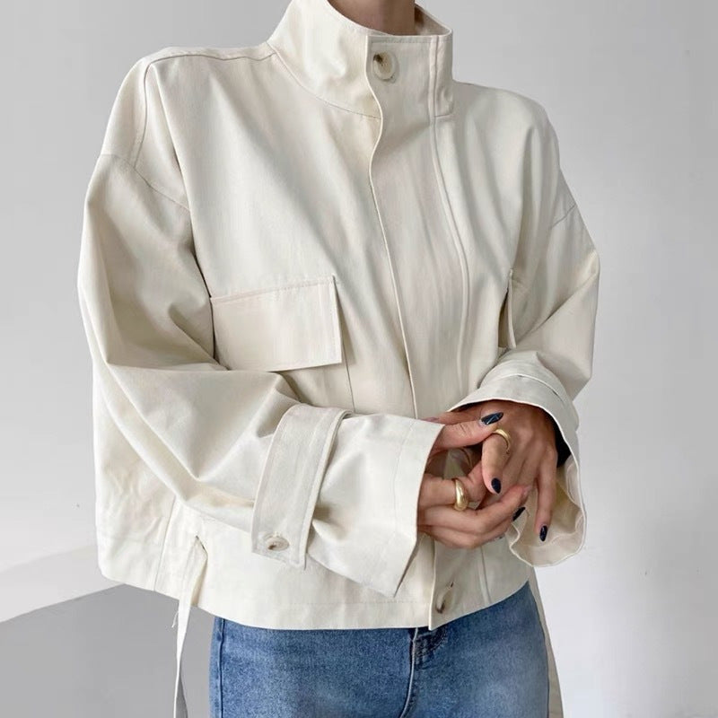 Långärmad Vindjacka – Lös Kort Kappa i Modern Casual Stil