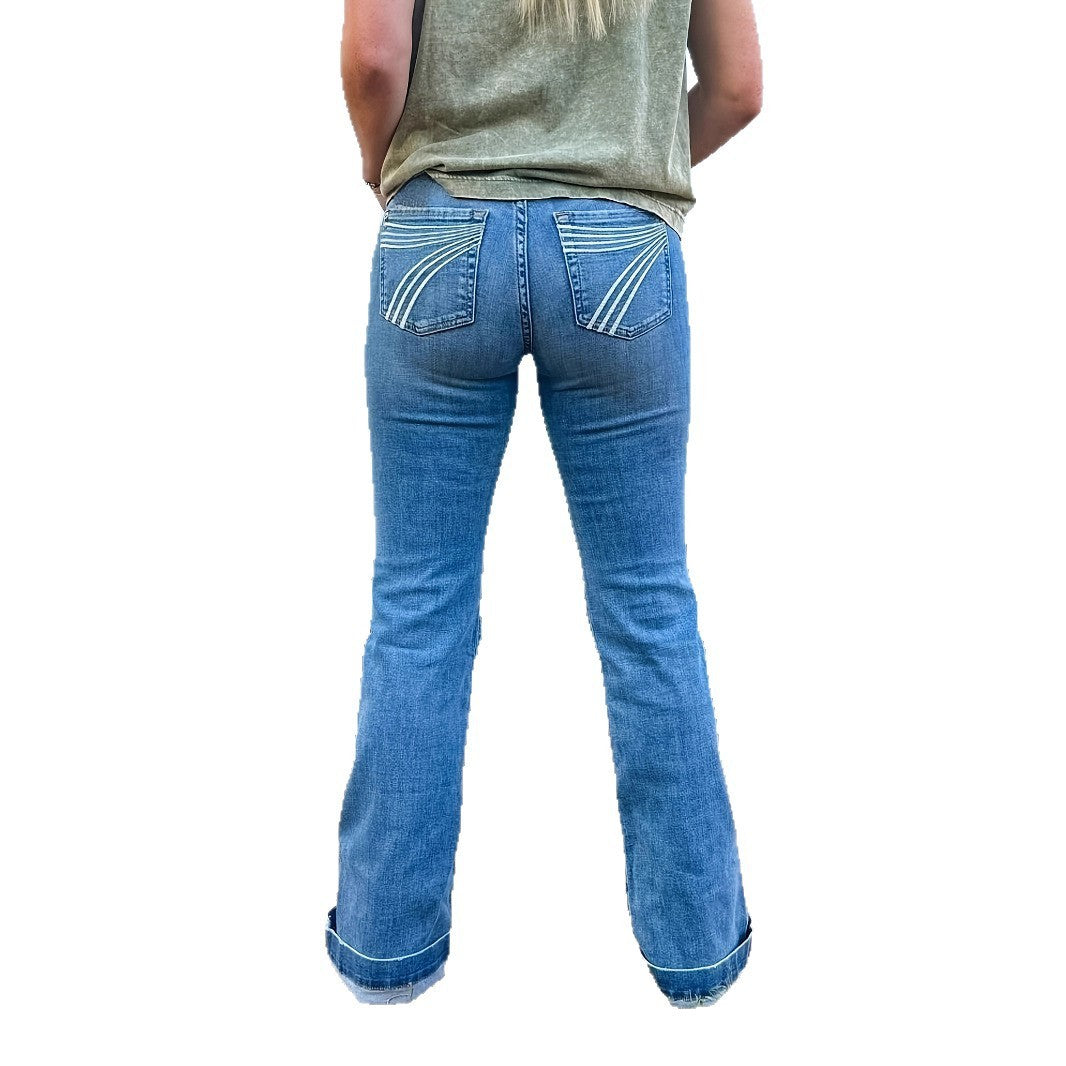 Slim fit elastiska jeans med mellanhög midja & lätt utsvängda ben