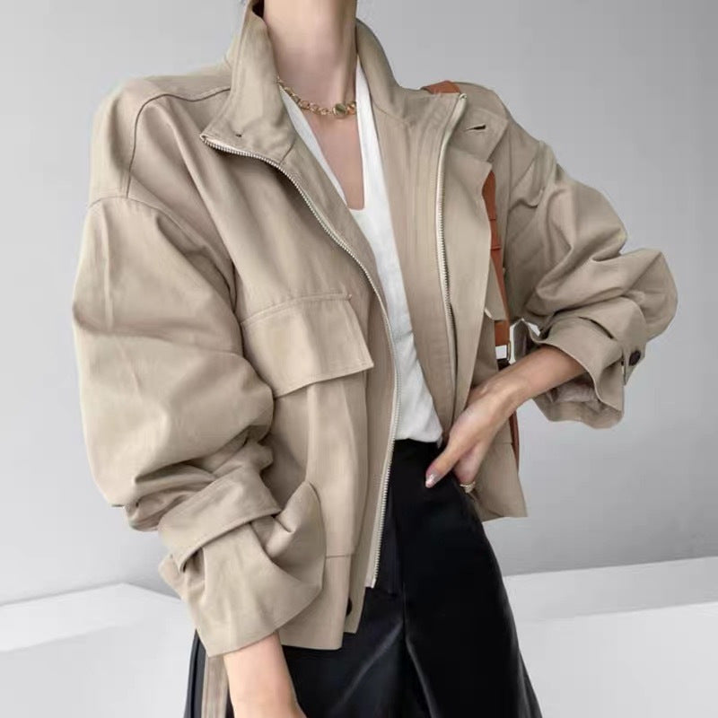 Långärmad Vindjacka – Lös Kort Kappa i Modern Casual Stil