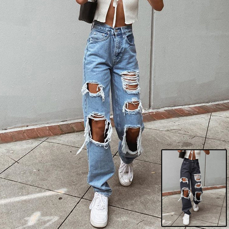 Retro Jeans Dam – Hög Midja, Vida Ben & Trendig High-Street Stil