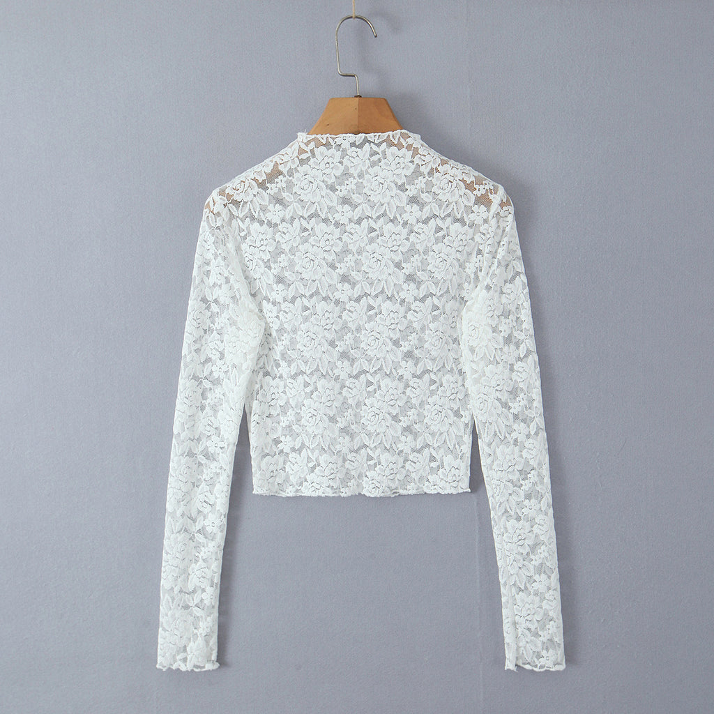 Vit spets-croptop med lång ärm – Elegant & feminin för fest och vardag